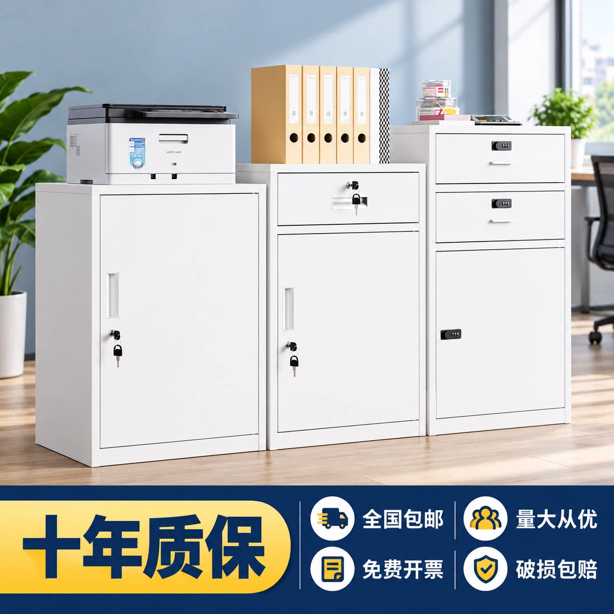办公室家用桌下钢制活动柜铁皮柜文件档案柜床头柜矮柜带锁带抽屉
