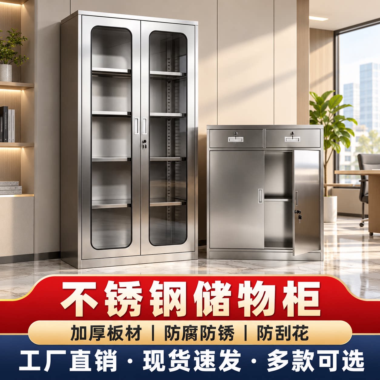 不锈钢柜子文件柜财务凭证柜办公室资料柜置物柜医用西药柜器械柜