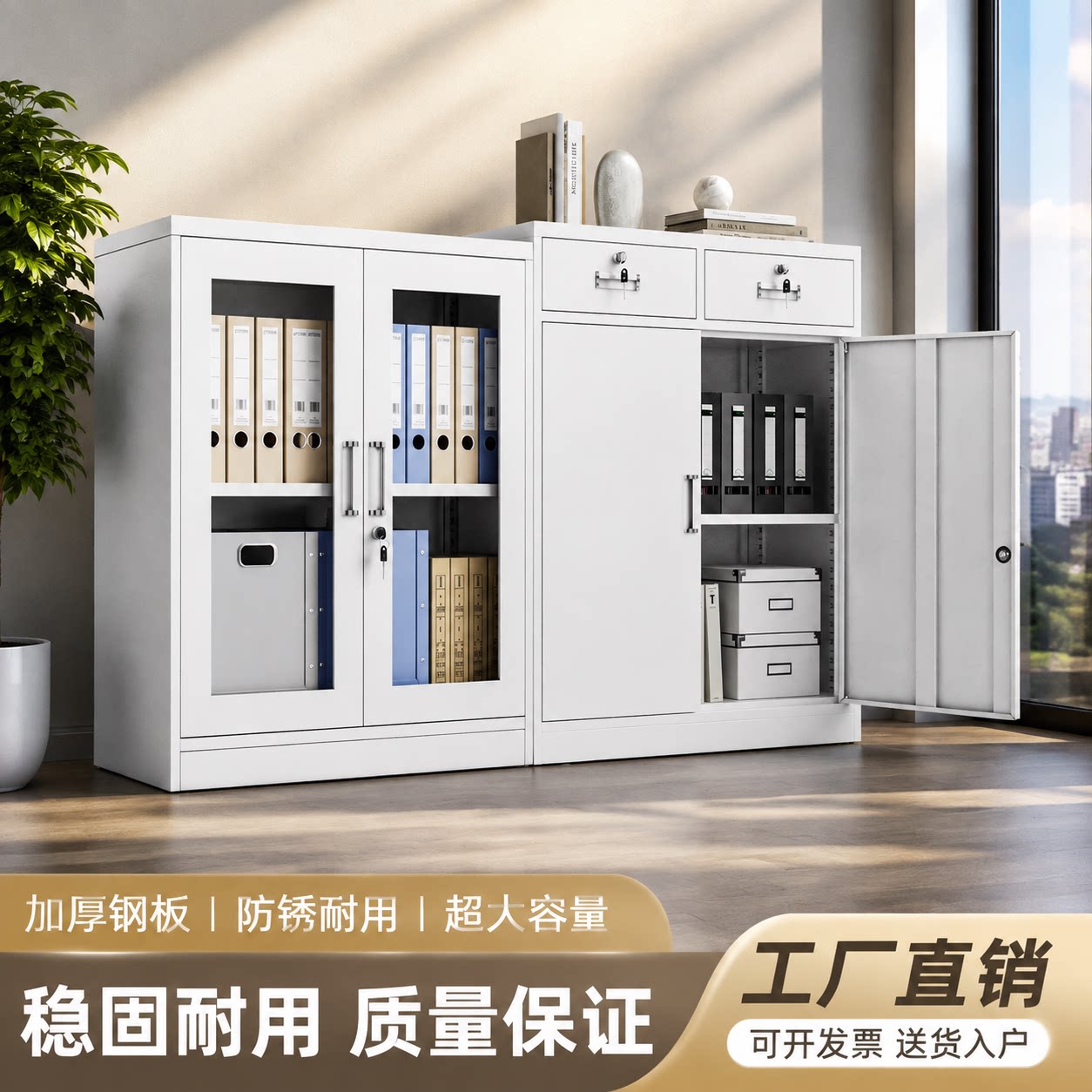 办公家用铁皮玻璃文件储物柜图片
