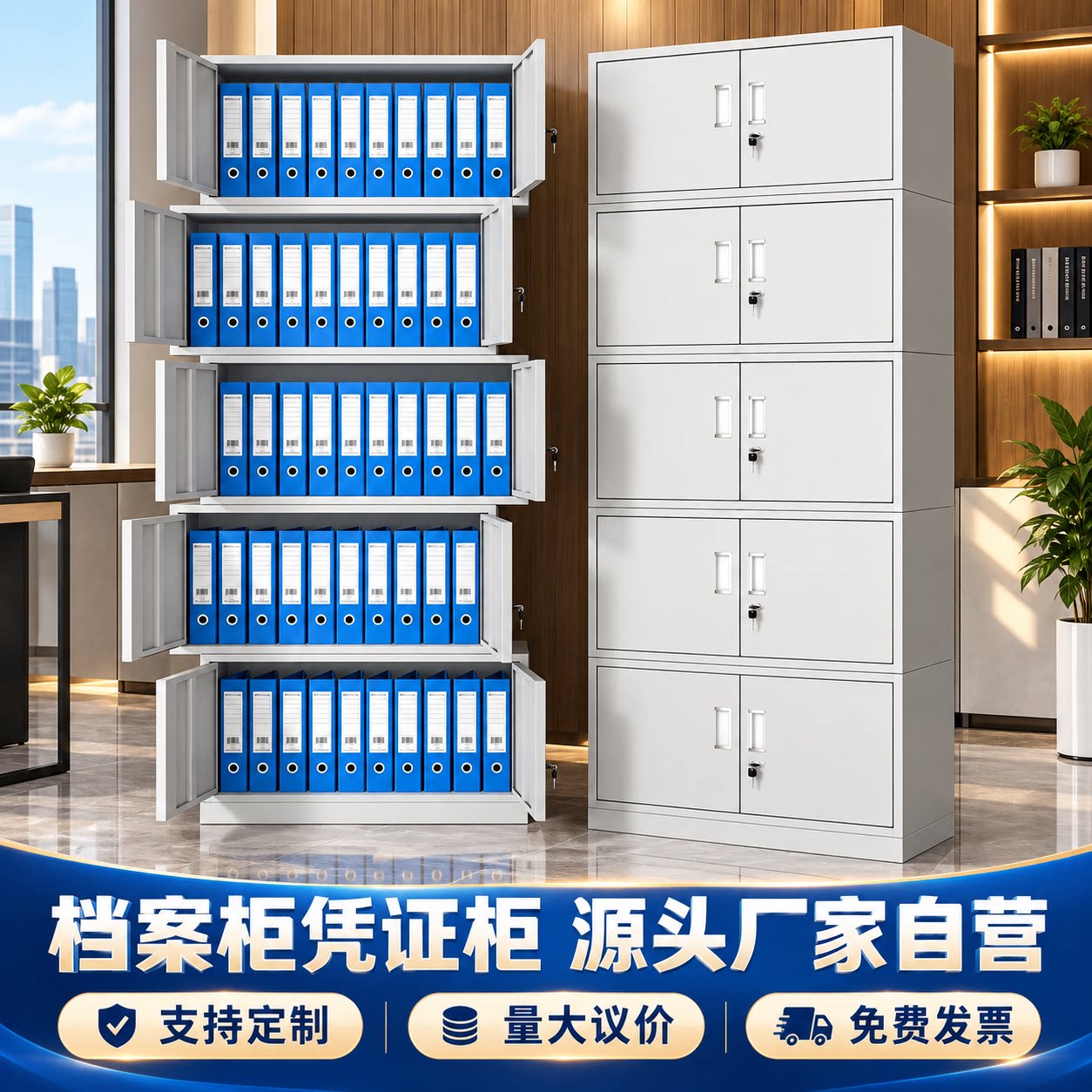 办公室铁皮柜分体五节资料储物柜图片