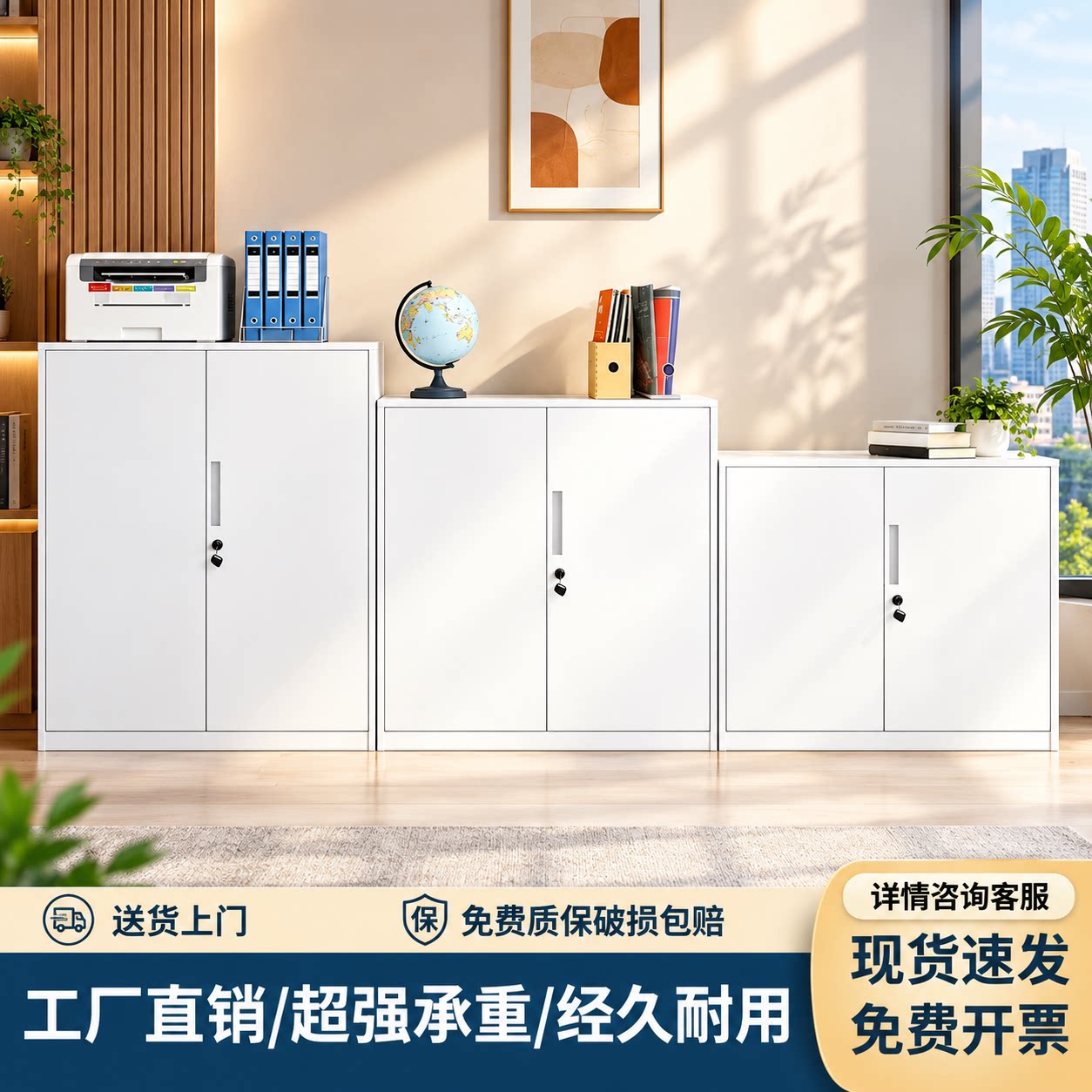 办公钢制矮柜打印机茶水隔断柜图片