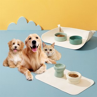 宠物猫咪餐垫PU皮革防洒碗垫板防水防溢防滑耐脏猫碗狗食碗猫砂垫