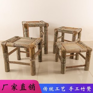 竹小椅阳台休闲竹凳子古风摄影凳道具 复古竹椅子小方凳家用椅老式