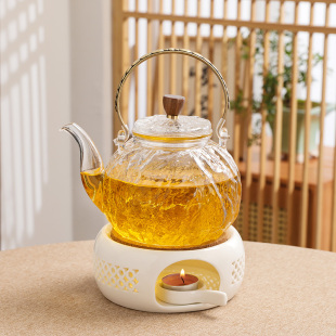 酒店养生茶壶蜡烛煮茶炉电加热玻璃过滤水果茶壶 轻奢下午茶具套装