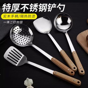 高档实木柄加厚不锈钢大号汤勺长柄防烫勺子家用厨房盛汤粥炒菜勺