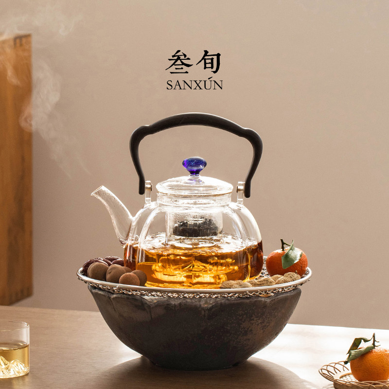 叁旬围炉煮茶器具全家用电陶炉冬天烤火炉装玻璃煮茶壶煮茶炉