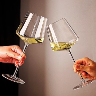 家用纯手工方形勃艮第玻璃葡萄酒杯子水晶红酒杯套装 高脚杯2支装