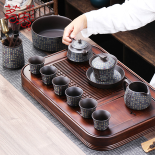 家用客厅中式 紫砂功夫茶具茶杯套装 泡茶壶盖碗防烫复古整套盖碗