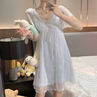 仙女睡衣甜美蕾丝宫廷公主风刺绣网纱睡裙可外穿 带胸垫2025年新品
