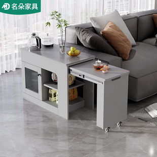 现代简约可伸缩岩板沙发边几边柜带轮泡茶桌小茶台隔断侧边柜5J45