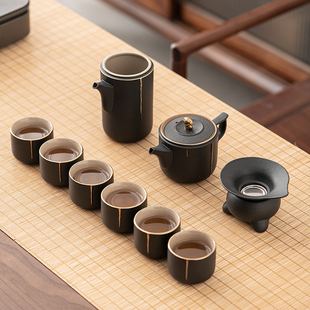 黑陶功夫茶具套装 日式 办公家用简约陶瓷茶壶茶杯整套泡茶送礼定制
