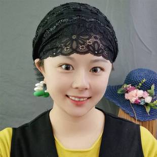 帽子遮白发的头饰新款时尚包头帽蕾丝花朵头巾帽洋气夏季透气薄款