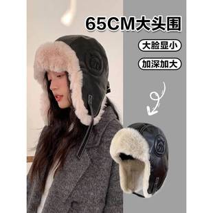 2025新款帽子男款中老年冬爸爸大头围雷锋帽男女季皮质防风护耳飞