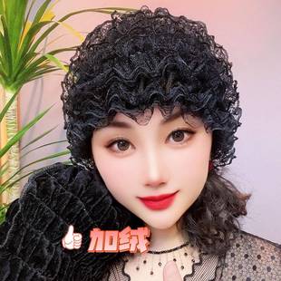 帽子遮白发的头饰新款2025蕾丝帽秋冬季中老年时尚洋气加绒保暖网