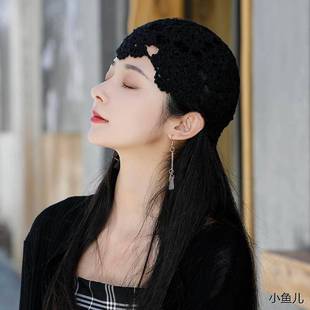 帽子遮白发的头饰新款夏季薄款公主镂空手工棉线针织帽女士蕾丝复