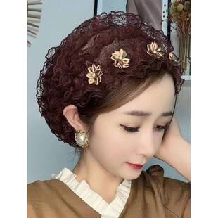 帽子遮白发的头饰新款春秋头巾女士蕾丝美人帽回民妈妈老人防晒阳