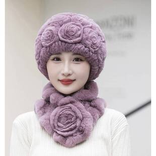 帽子遮白发的头饰新款皮草女士冬天獭兔毛老太太中老年人秋冬季奶