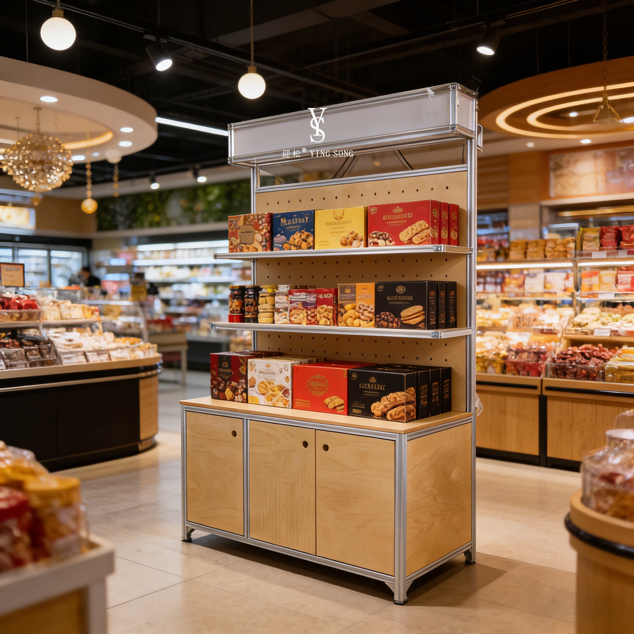 超市烘焙食品展示架木质多层陈列柜商店收纳置物架多功能展示柜