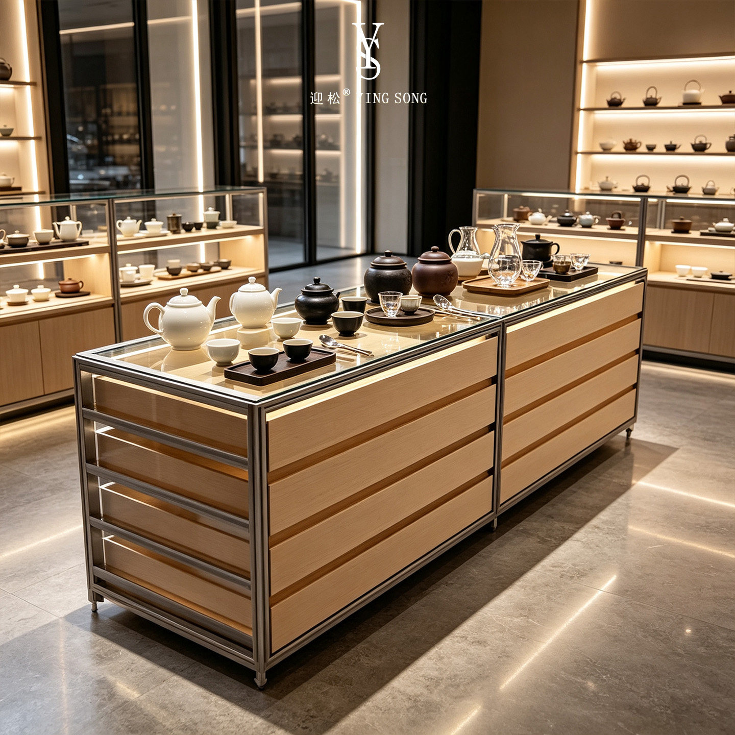 茶具展示柜多功能现代轻奢多层储物陈列柜商用置物中岛展示柜