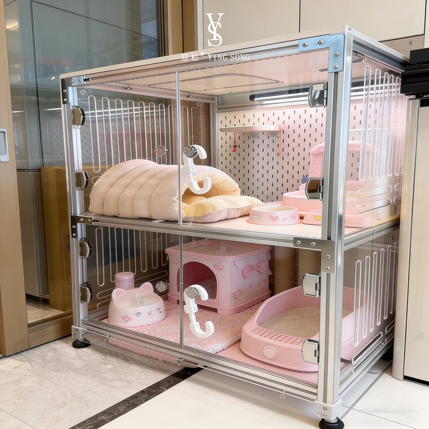 双层猫笼子铝合金透明门耐用多层猫别墅猫咪生活用品全景玻璃