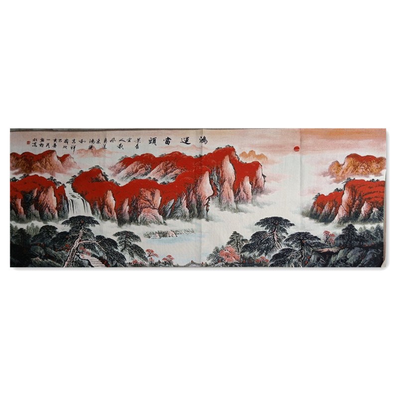新中式刺绣卧室客厅风景鸿运当头山水背景墙装饰画壁画织锦绣成品图片