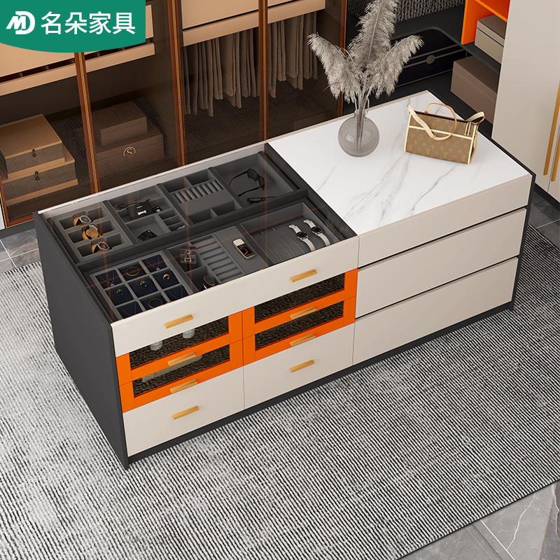 轻奢岩板衣帽间岛台柜斗柜收纳柜珠宝首饰展示柜储物中岛台定制