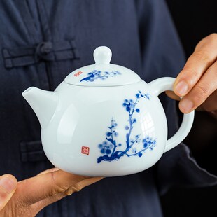西施壶白瓷茶壶陶瓷单壶 手绘茶壶小号家用功夫茶具泡茶壶德化中式
