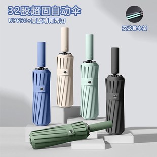 32骨双骨超固自动伞晴雨两用加厚黑胶防紫外遮阳伞高端广告商务伞
