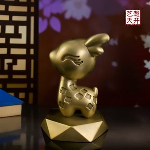 纯黄铜小鹿高档汽车爱平安鹿鹿顺中控台新车男士 车载工艺品