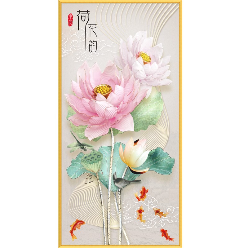 玄关装饰画壁画荷花客厅贴画新中式楼梯画衣柜门贴画卫生间玻璃贴图片