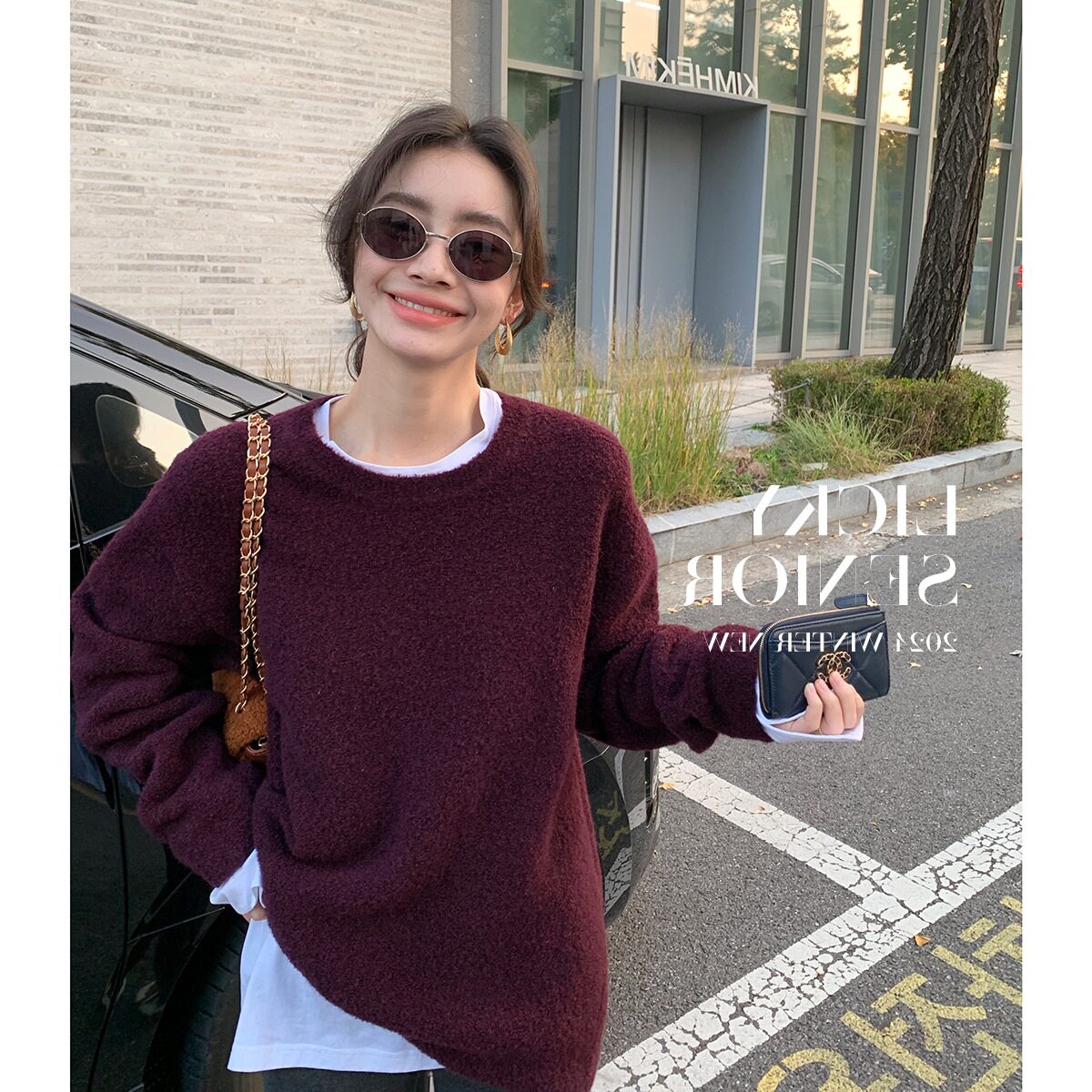 卷卷毛 软乎乎的毛衣裙子女宽松显瘦中长针织套头上衣