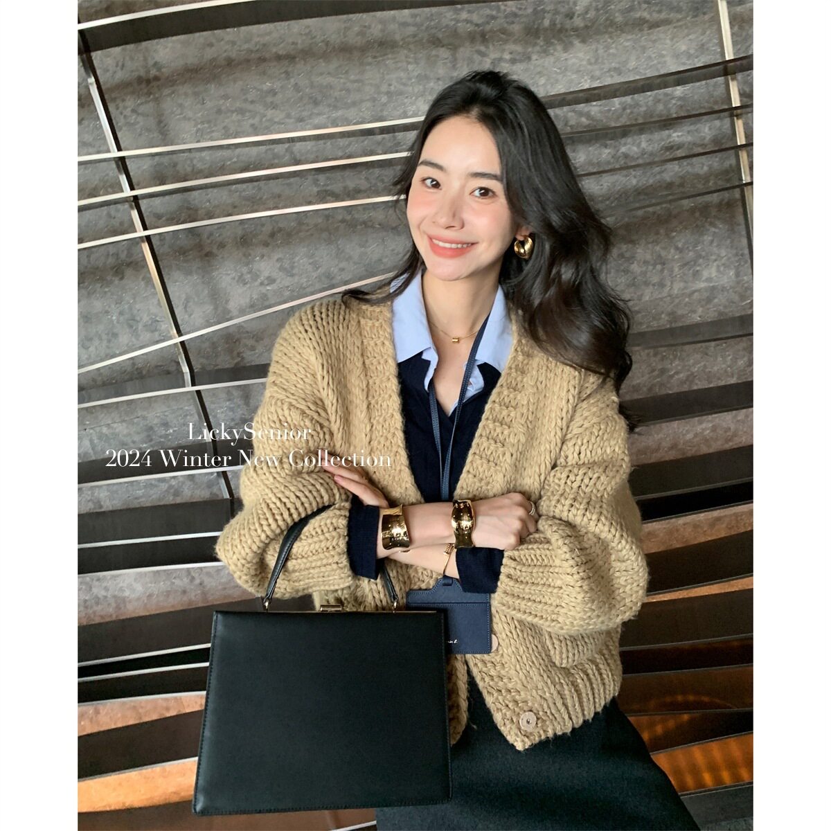 Chao爱！！私服 奶奶棒针 羊毛外套女色针织开衫