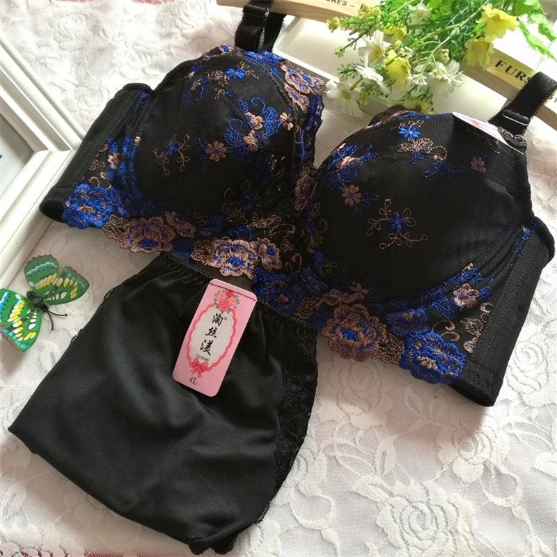 女大码文胸套装刺绣全包大罩杯薄内衣200斤调整型上托胸罩95E100F