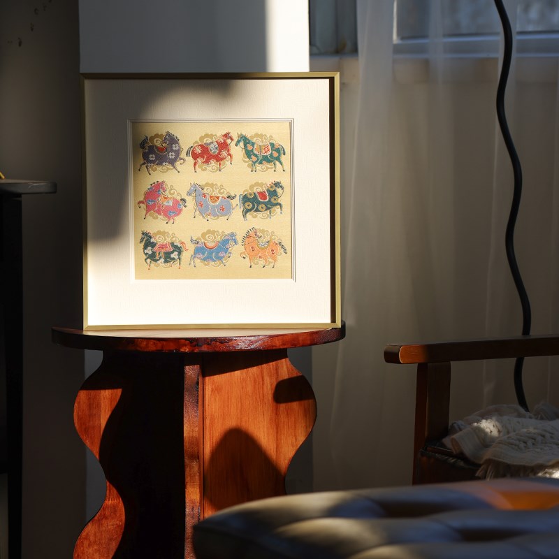 南京云锦研究所博物馆装饰画新中式九骏图挂画非遗客厅书房礼品