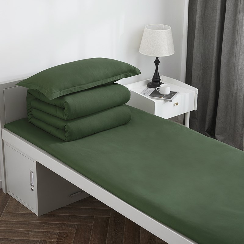 学生军训床上用品军绿色三件套被褥套装宿舍纯棉床单被罩单人军被