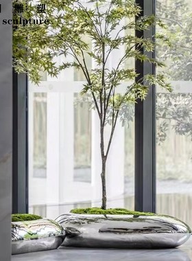 金属鹅卵石水滴不锈钢花盆槽盆栽定制抽象造型庭院摆件雕塑装饰品