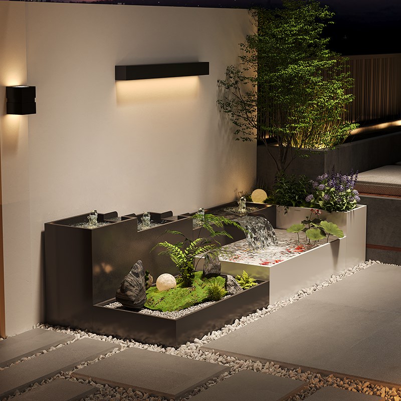 户外不锈钢流水景墙庭院花园鱼池循环水室外水幕墙屏风隔断定制