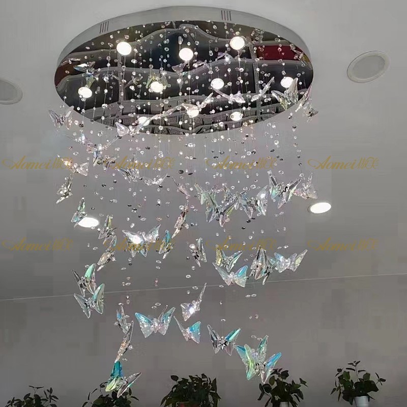 水晶蝴蝶吊饰酒店会所大堂展厅复式别墅餐厅售楼部天花板装饰吊件