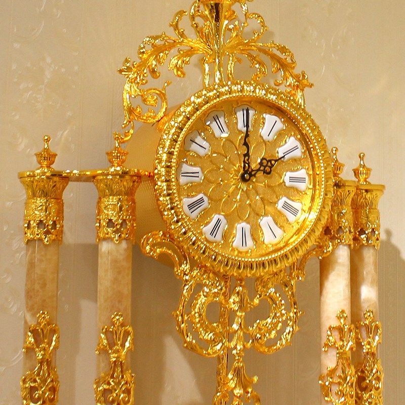 欧式现代简约客厅落地铜钟可置物高档家用铜钟全手工雕花进品铜钟