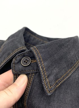 阿美咔叽全棉重水洗工装牛仔衬衫男潮流机车款牛仔宽松深灰色衬衣