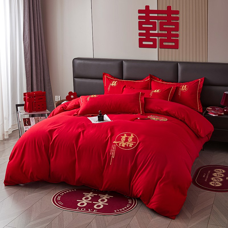 婚庆四件套大红全棉喜庆结婚单品被套床上用品纯棉婚嫁礼床新婚喜