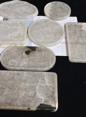 灰水晶透光桌面托盘水晶托盘摆件大理石置物盘酒店首饰收纳装饰