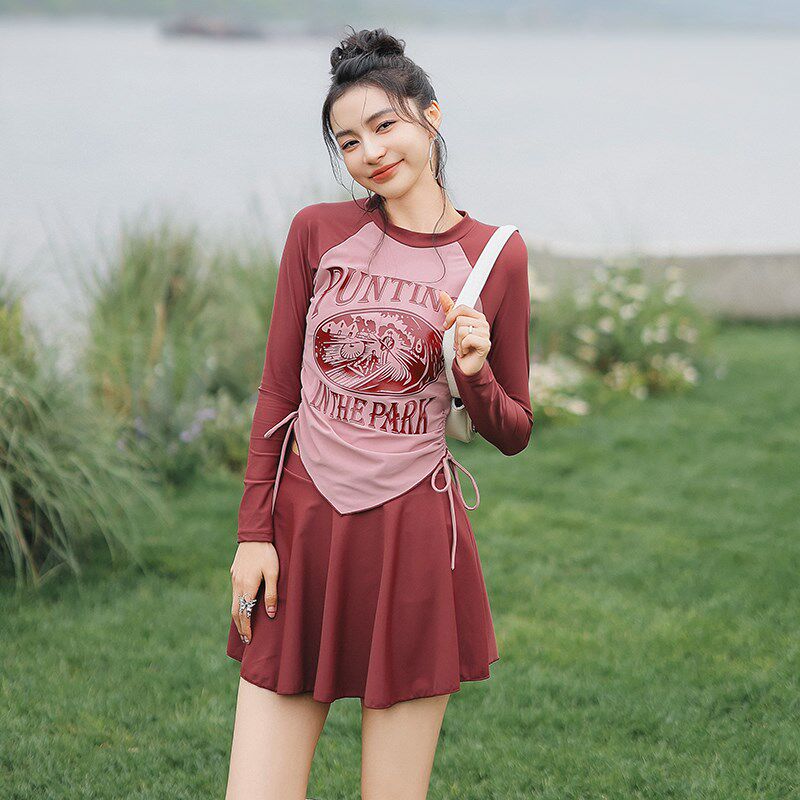 长袖泳衣女款分体保守大码遮肉高级感游泳馆专用2024新款温泉泳装
