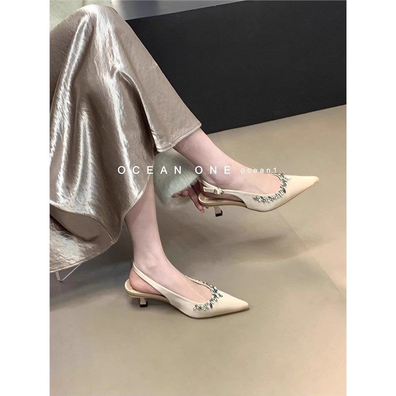 凉鞋女2025春季新款女鞋后空水钻包头高跟鞋女款尖头细跟伴娘婚鞋