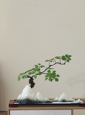 千里江山陶瓷假山鱼缸流水造景摆件盆景装饰品博古架玄关假山装饰