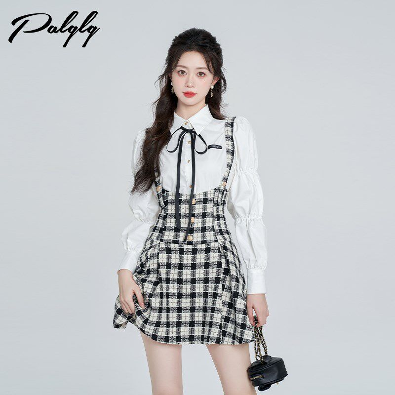 气质衬衫格子背带裙两件套女初秋季新款高级感学院风Y减龄时尚套