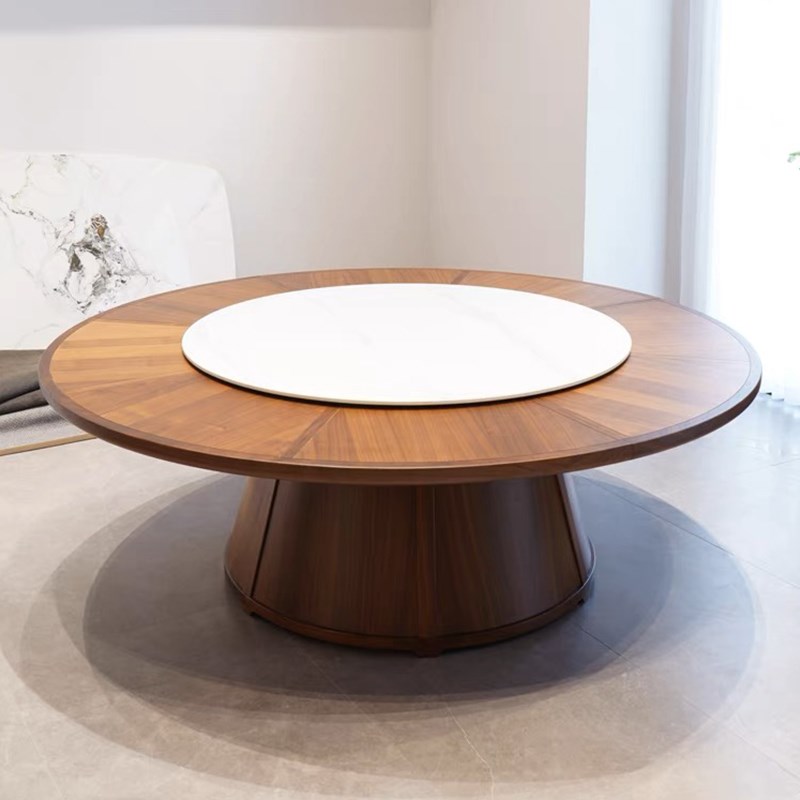 饭店宴会电动餐桌大圆桌15人20人包厢桌椅组合岩板旋转盘高端酒店