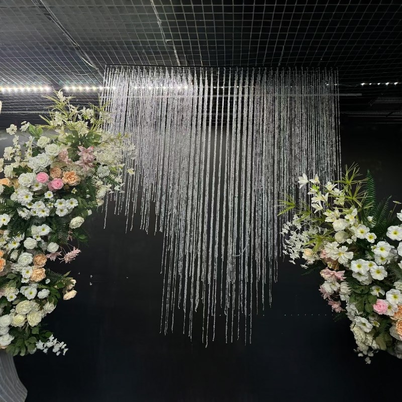 婚庆道具亚克力梯形珠帘背景水晶屏风婚礼现场装饰舞台背景镂空帘