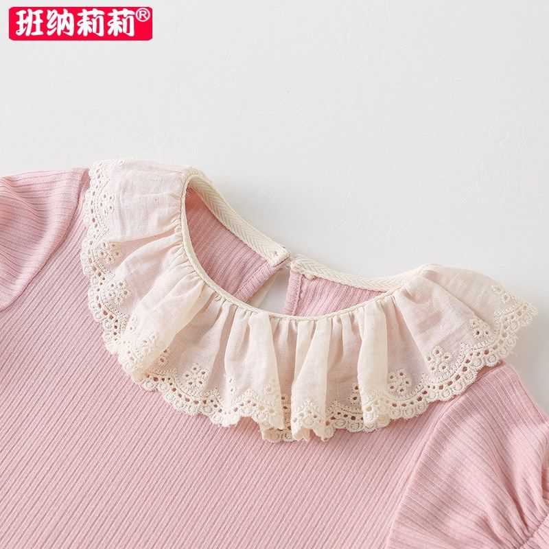 婴儿夏季薄款套装新生女宝宝夏天包屁衣背带裤T恤洋气分体两件套1
