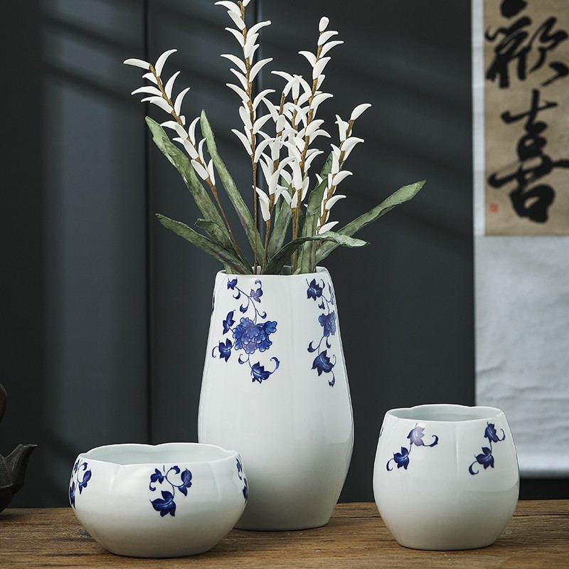 高温青花瓷花瓶别墅样板房陶瓷饰品摆件陶瓷花瓶饰品陶瓷摆件花瓶